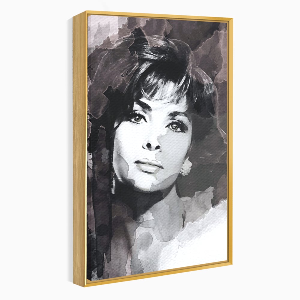 Tablou canvas cu tablou canvas cu portretul actritei sophia loren, in rama de aluminiu auriu