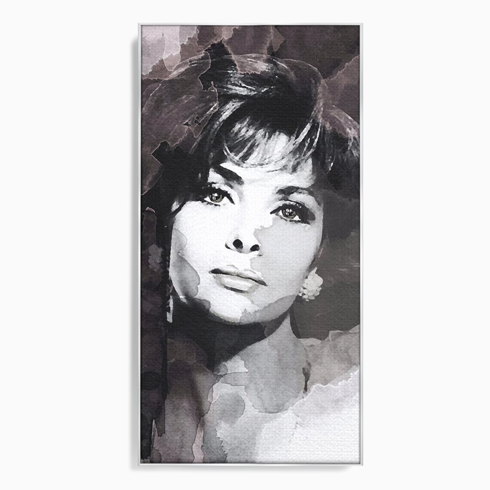 Tablou canvas cu tablou canvas cu portretul actritei sophia loren, in rama de aluminiu argintiu