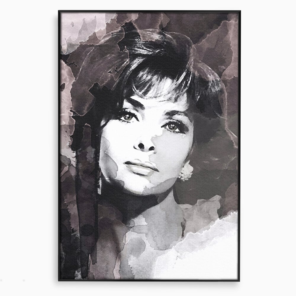 Tablou canvas cu tablou canvas cu portretul actritei sophia loren, in rama de aluminiu negru