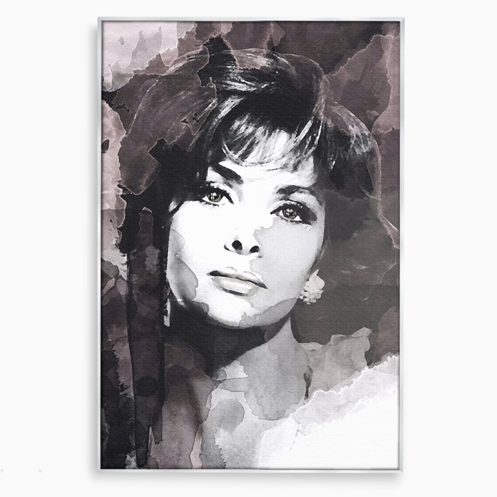 Tablou canvas cu tablou canvas cu portretul actritei sophia loren, in rama de aluminiu argintiu