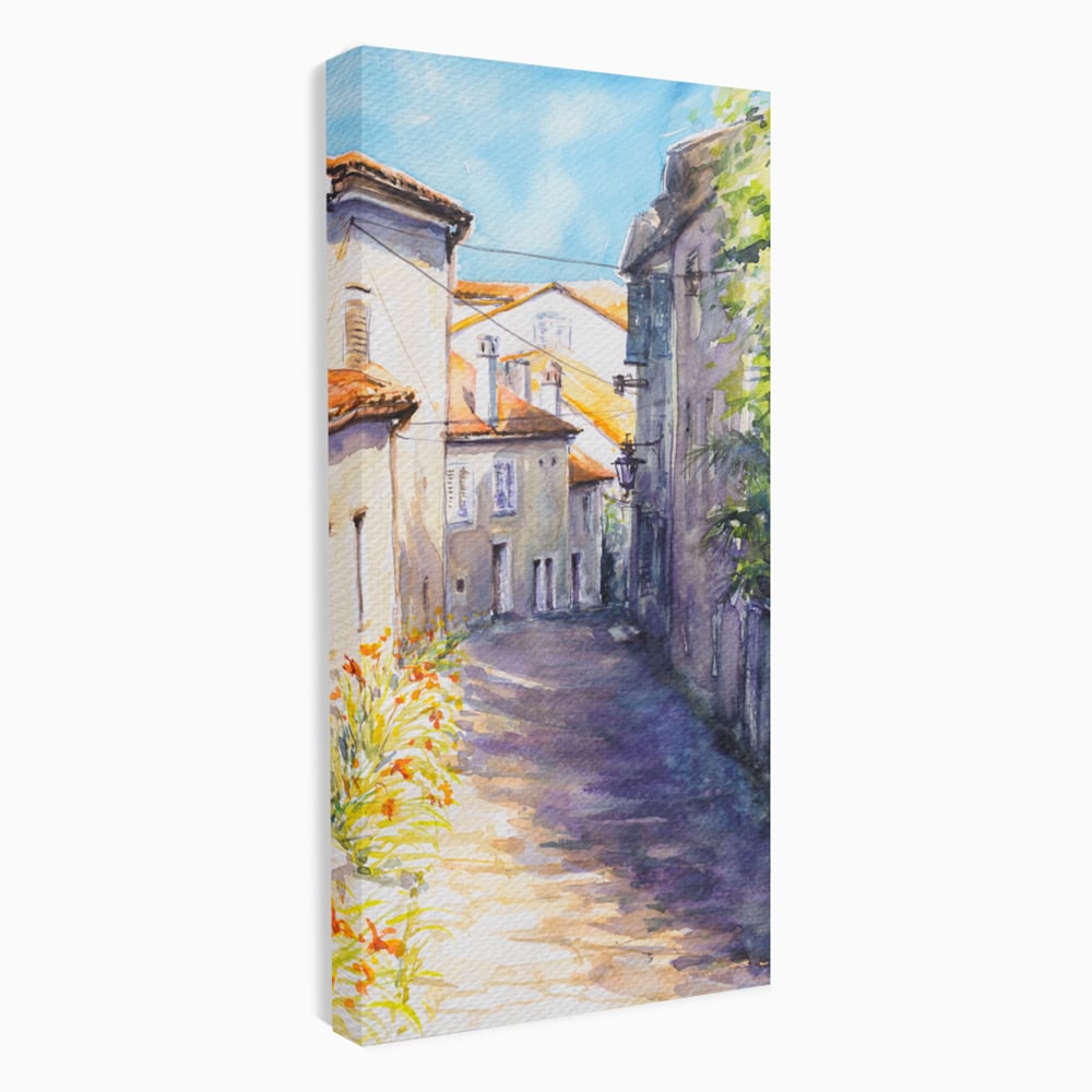 Tablou canvas cu pictura acuarela straduta insorita, fara rama, pe sasiu de lemn