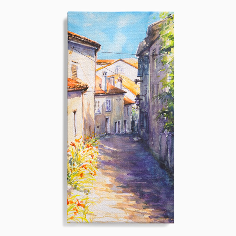 Tablou canvas cu pictura acuarela straduta insorita, fara rama, pe sasiu de lemn