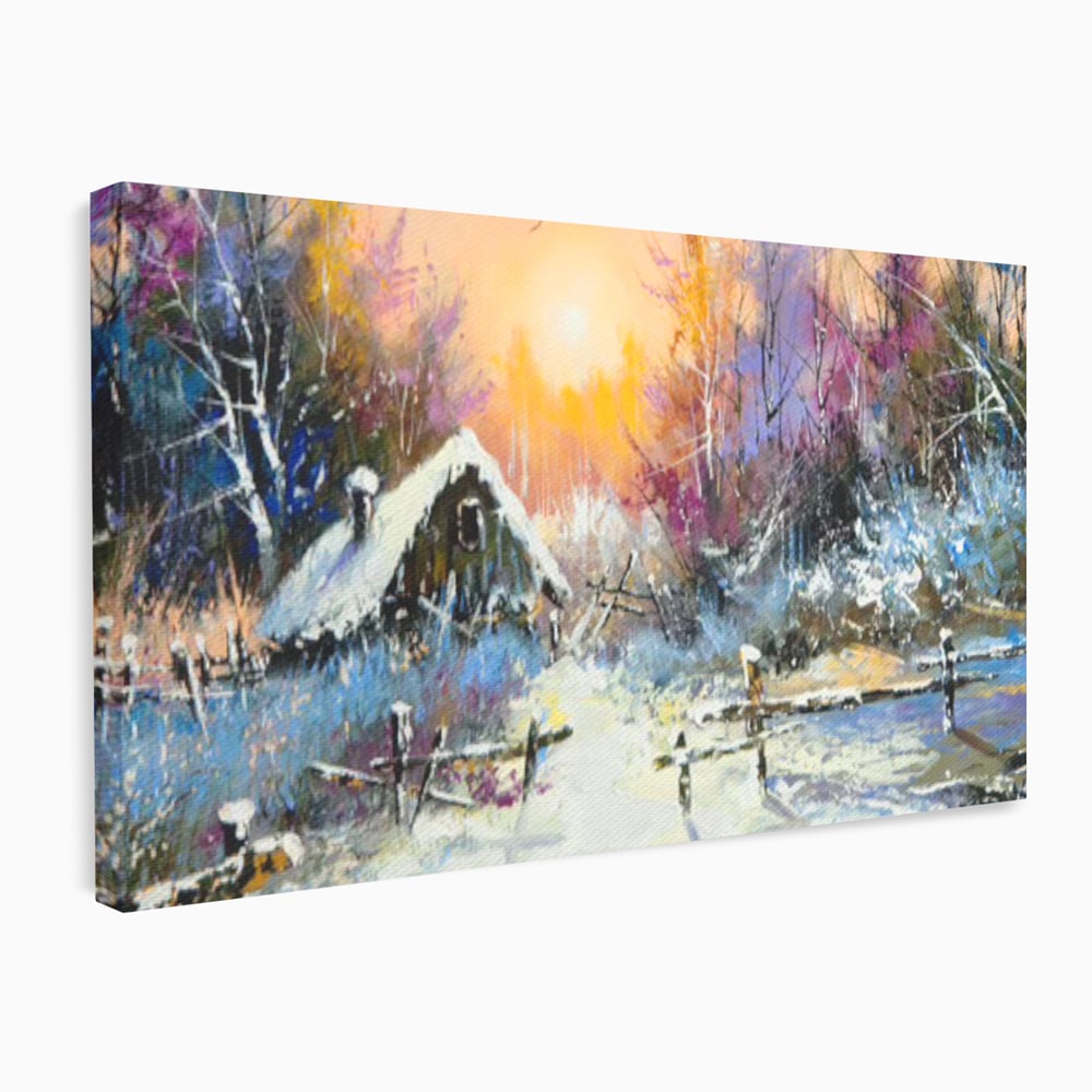Tablou canvas cu tablou canvas cu peisaj de iarna, fara rama, pe sasiu de lemn