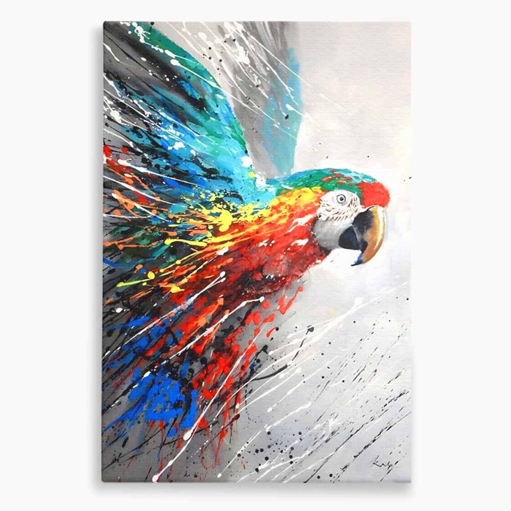 Tablou canvas cu tablou canvas cu papagal colorat, fara rama, pe sasiu de lemn