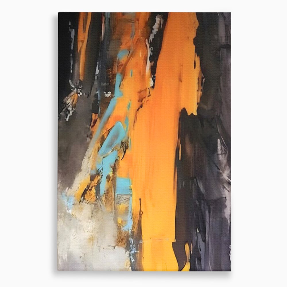 Tablou canvas cu pictura abstracta cu pete portocalii, fara rama, pe sasiu de lemn