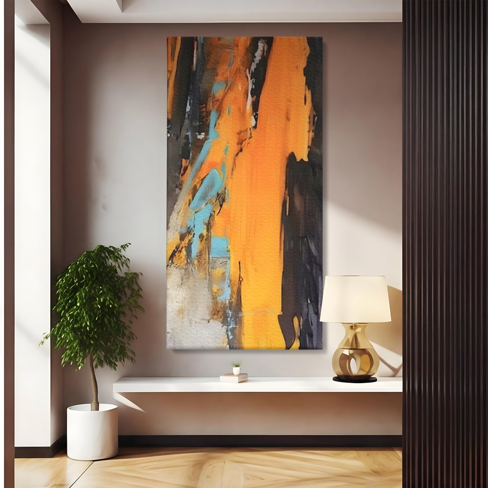Tablou canvas cu pictura abstracta cu pete portocalii, fara rama, pe sasiu de lemn