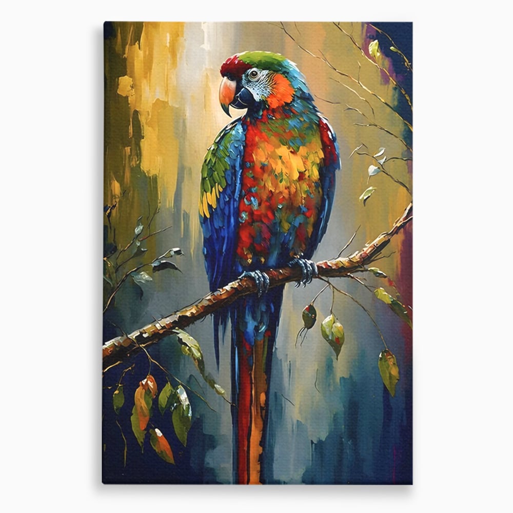 Tablou canvas cu tablou canvas cu papagal colorat, fara rama, pe sasiu de lemn