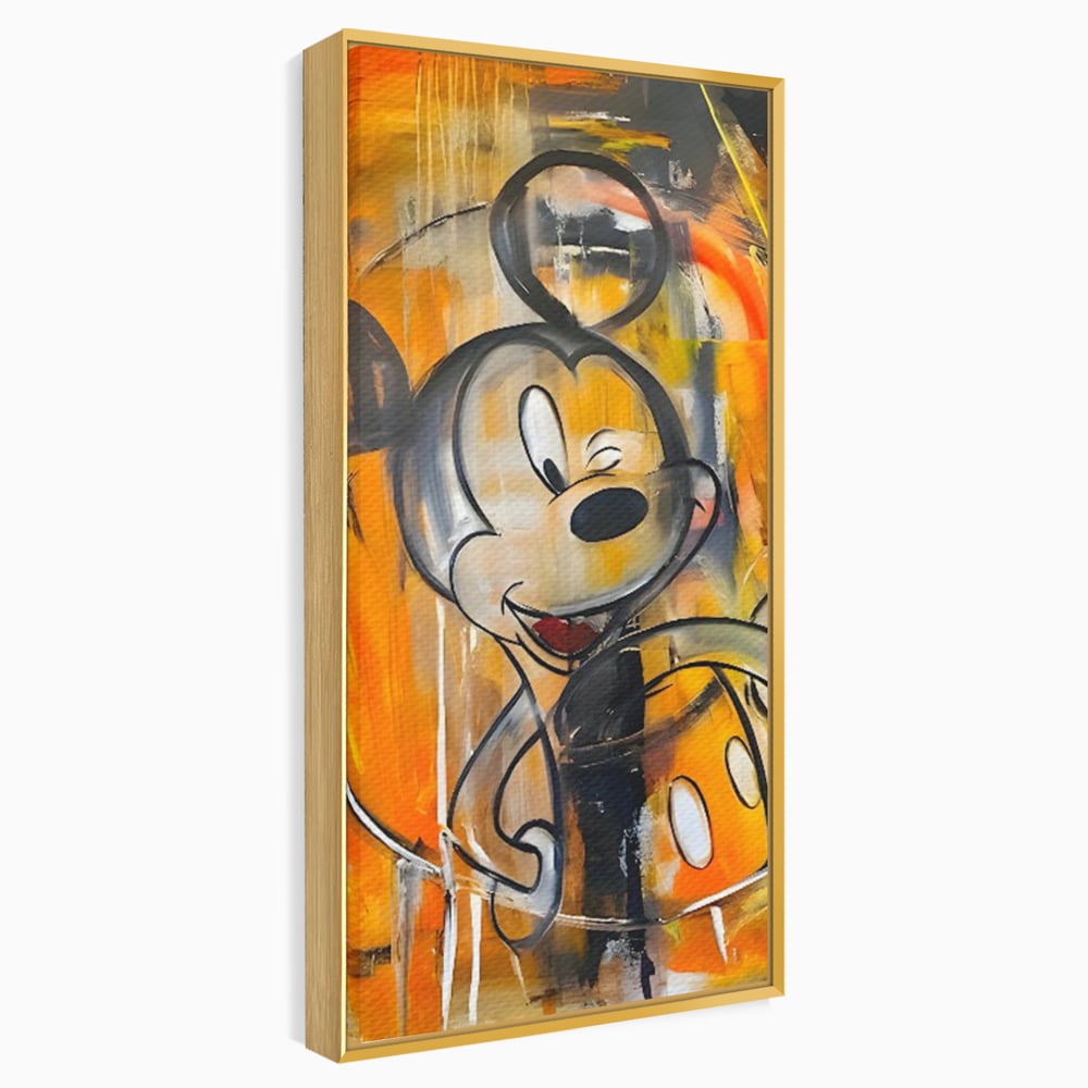 Tablou canvas cu tablou canvas cu mickey mouse, in rama de aluminiu auriu