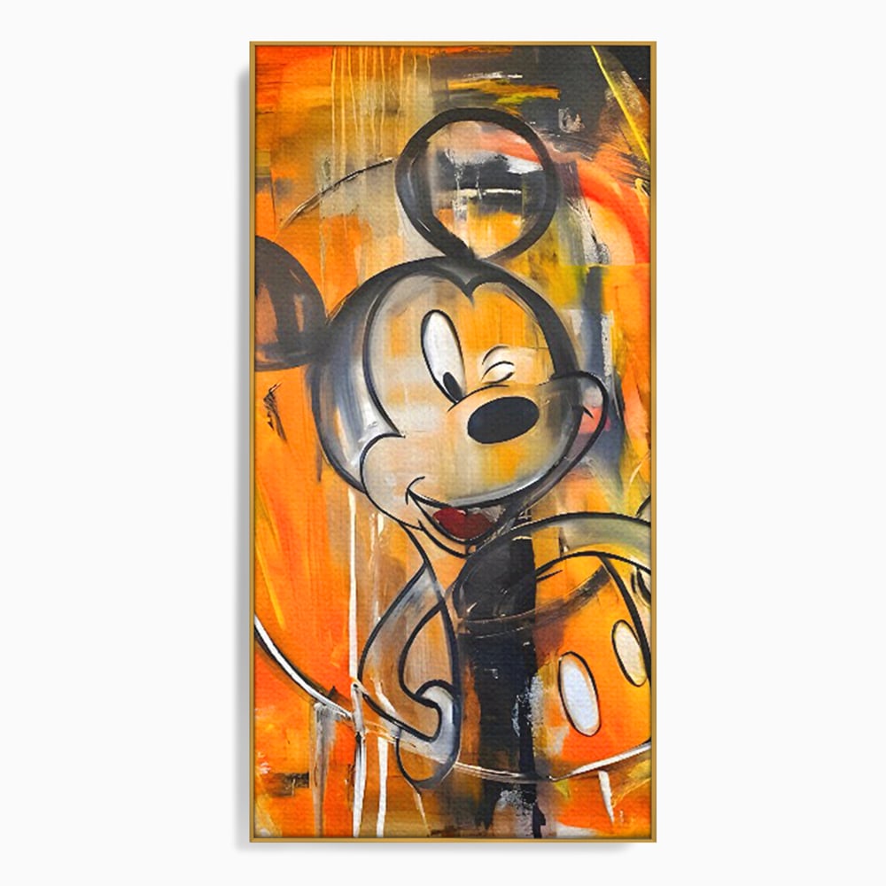 Tablou canvas cu tablou canvas cu mickey mouse, in rama de aluminiu auriu