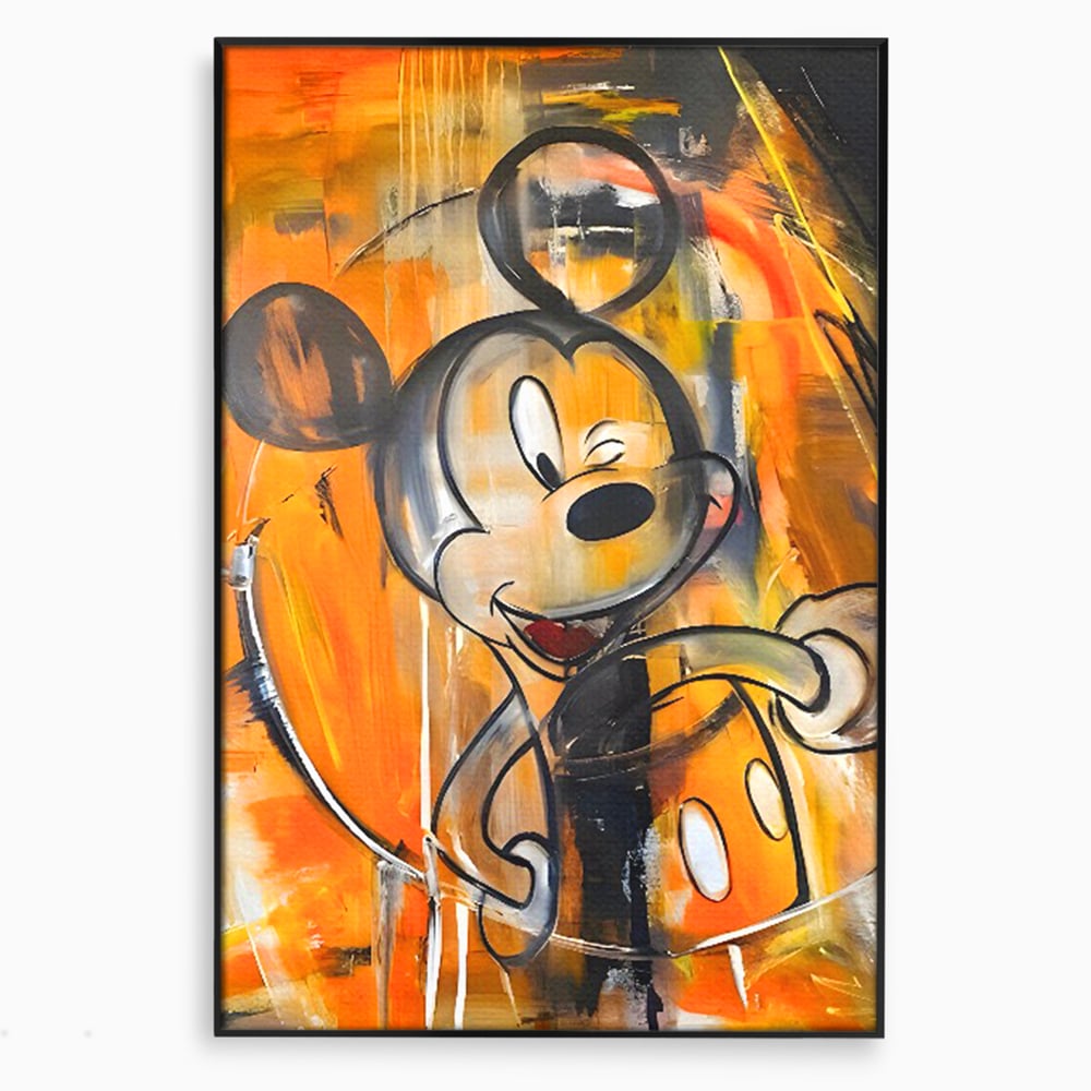 Tablou canvas cu tablou canvas cu mickey mouse, in rama de aluminiu negru