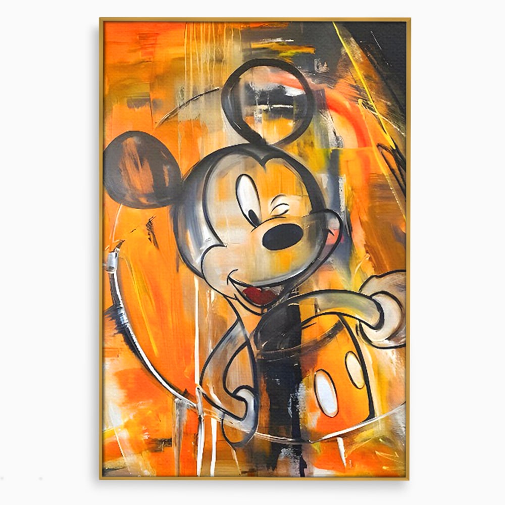 Tablou canvas cu tablou canvas cu mickey mouse, in rama de aluminiu auriu