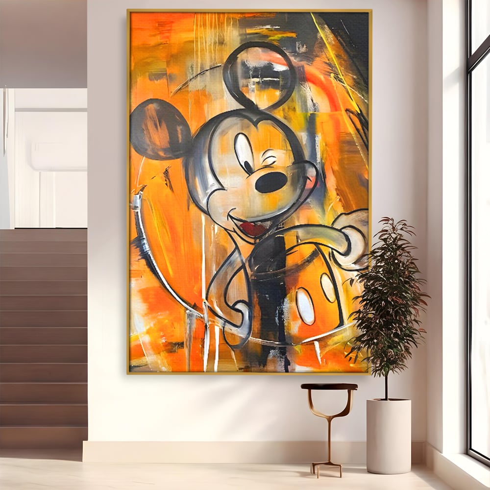 Tablou canvas cu tablou canvas cu mickey mouse, in rama de aluminiu auriu