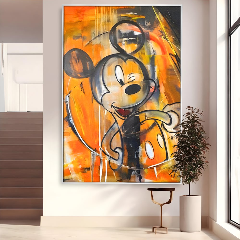 Tablou canvas cu tablou canvas cu mickey mouse, in rama de aluminiu argintiu