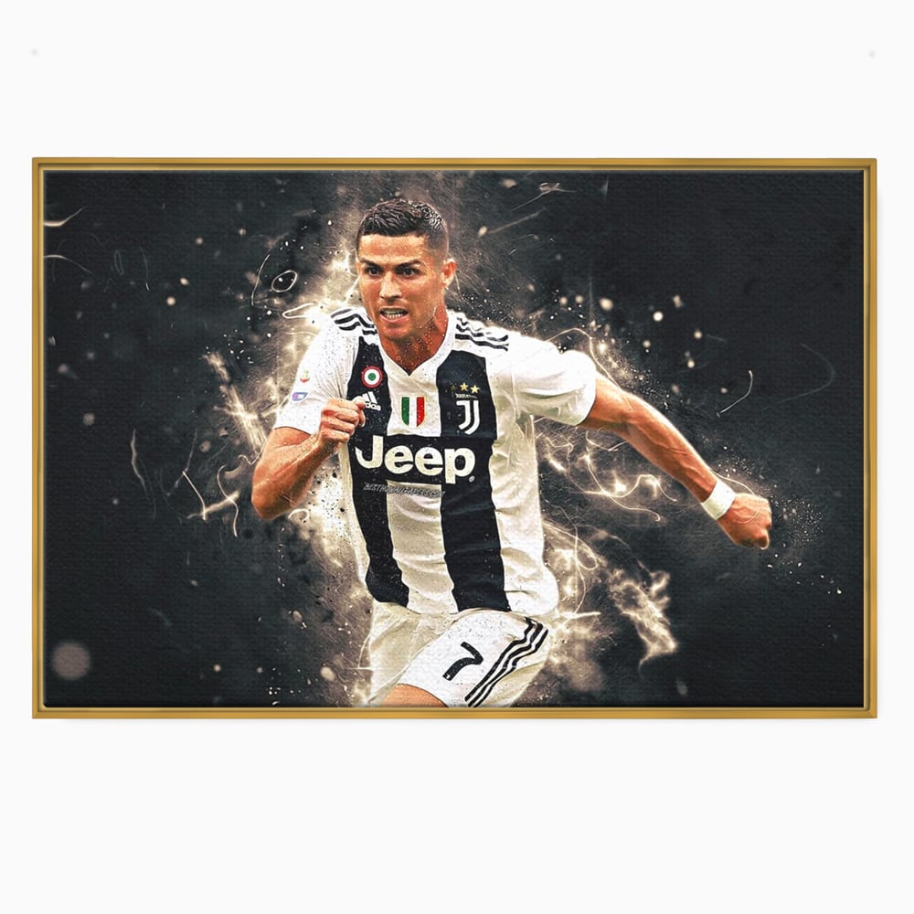 Tablou canvas cu tablou canvas cu cristiano ronaldo, in rama de aluminiu auriu