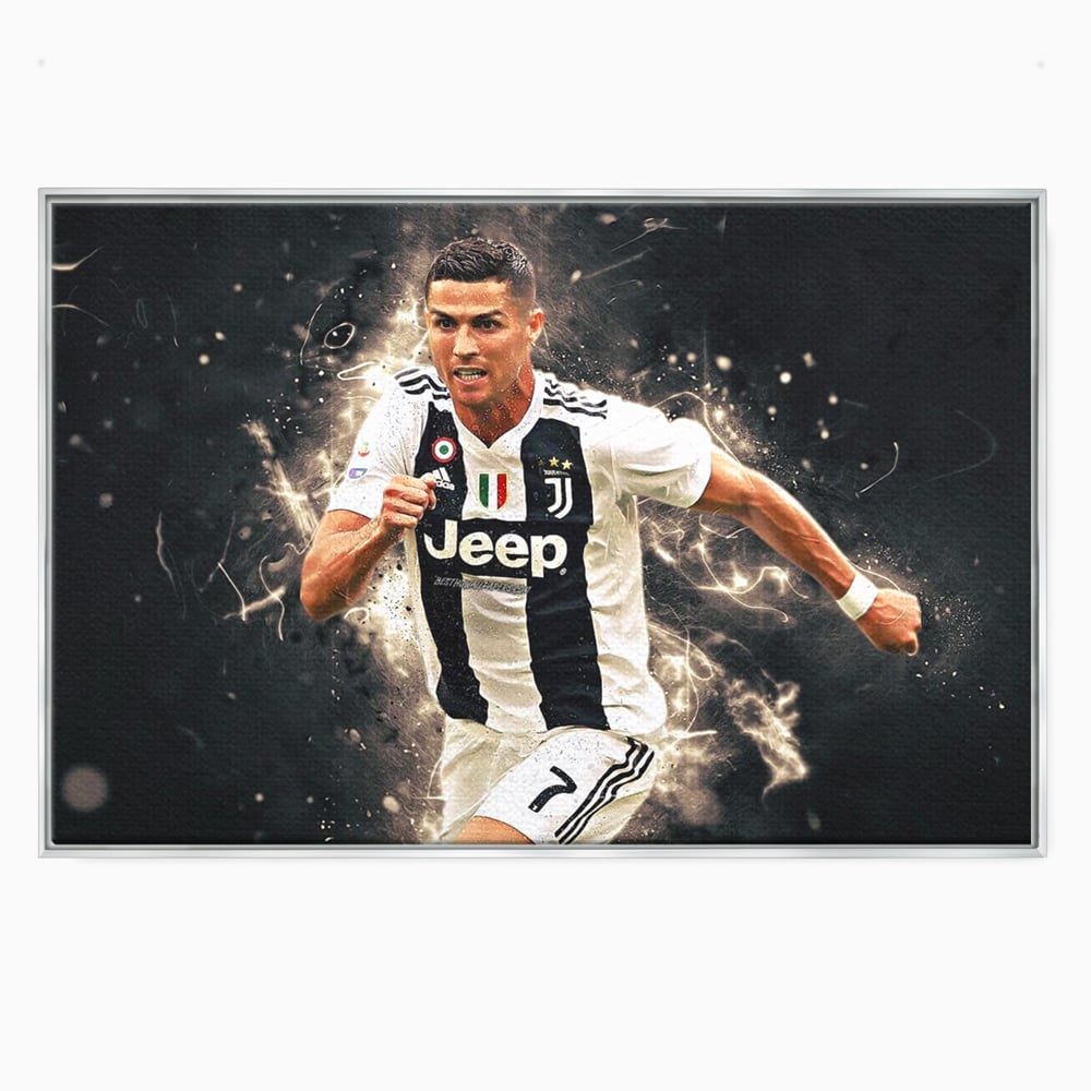 Tablou canvas cu tablou canvas cu cristiano ronaldo, in rama de aluminiu argintiu