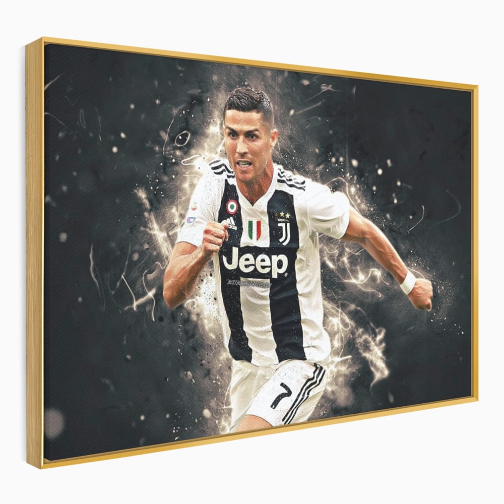 Tablou canvas cu tablou canvas cu cristiano ronaldo, in rama de aluminiu auriu
