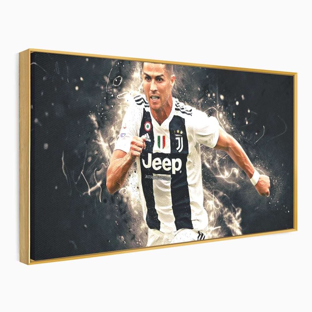 Tablou canvas cu tablou canvas cu cristiano ronaldo, in rama de aluminiu auriu