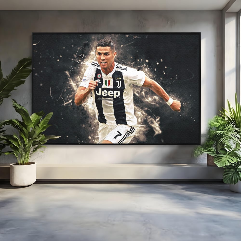 Tablou canvas cu tablou canvas cu cristiano ronaldo, in rama de aluminiu negru