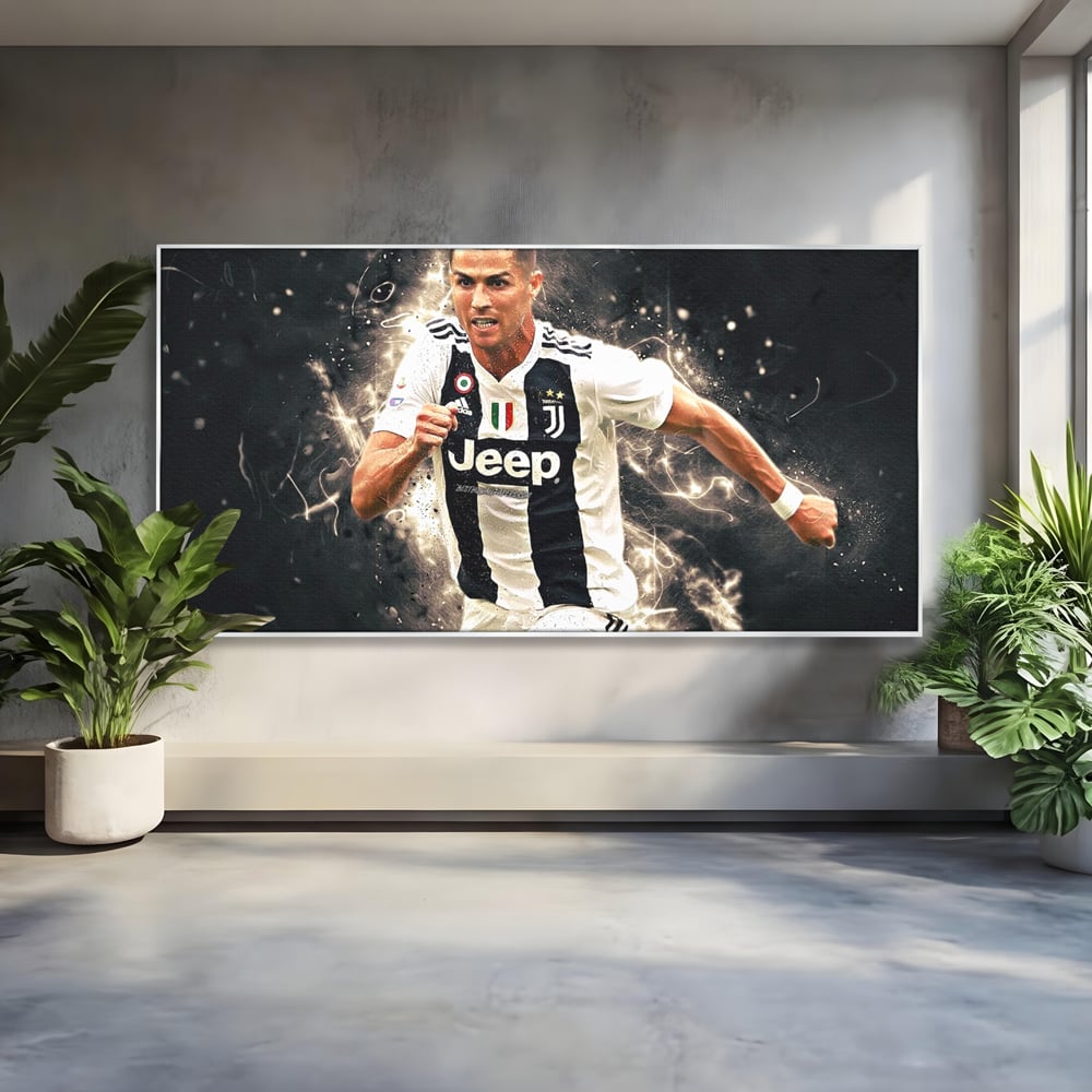 Tablou canvas cu tablou canvas cu cristiano ronaldo, in rama de aluminiu argintiu