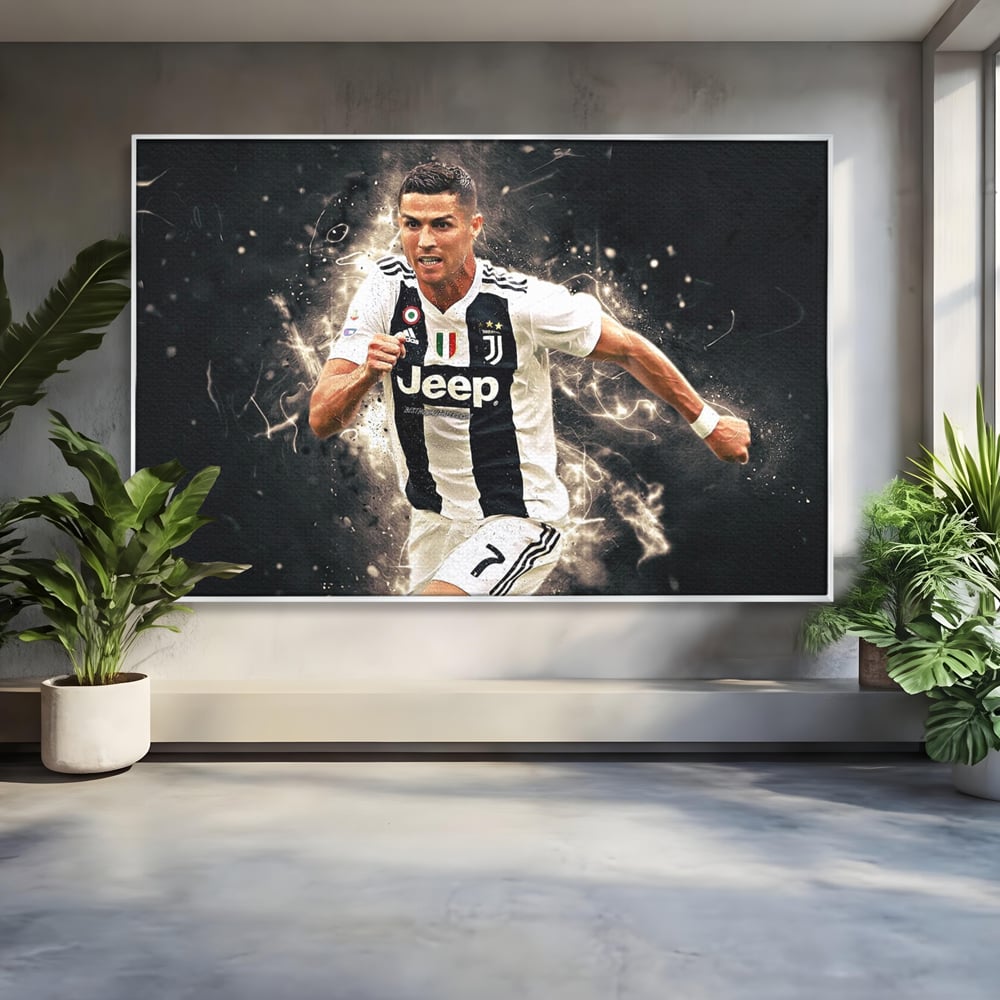Tablou canvas cu tablou canvas cu cristiano ronaldo, in rama de aluminiu argintiu