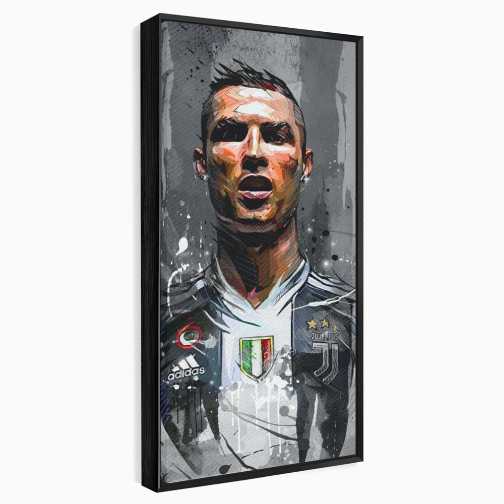 Tablou canvas cu tablou portret cristiano ronaldo juventus, in rama de aluminiu negru