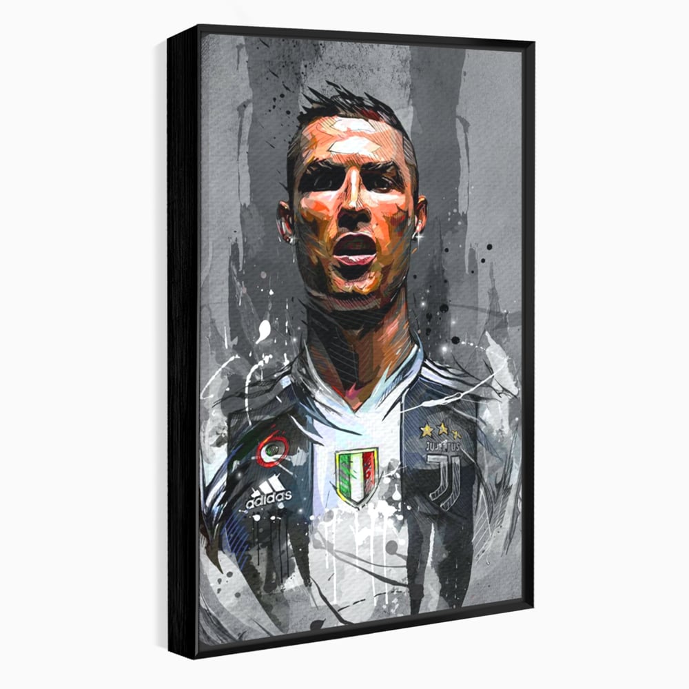 Tablou canvas cu tablou portret cristiano ronaldo juventus, in rama de aluminiu negru