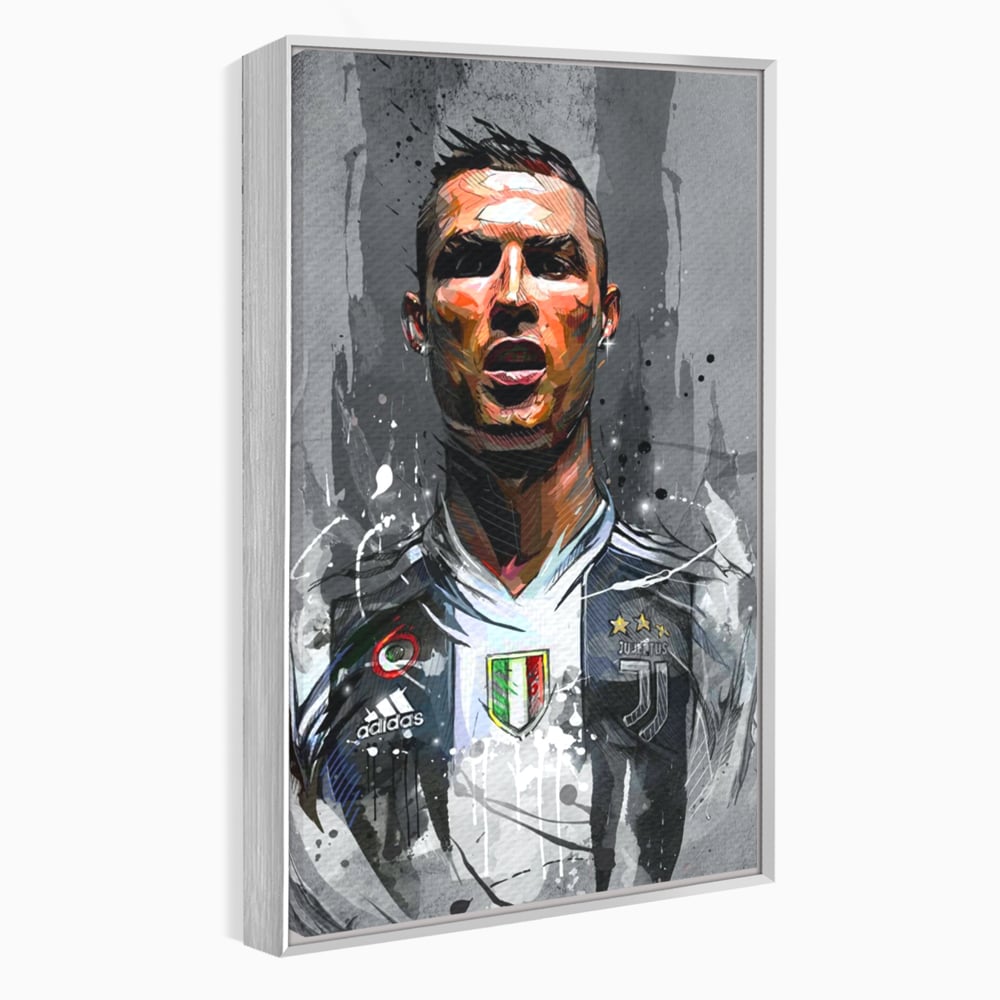 Tablou canvas cu tablou portret cristiano ronaldo juventus, in rama de aluminiu argintiu