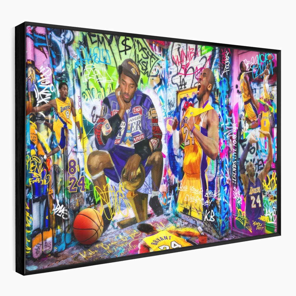 Tablou canvas cu tablou canvas cu kobe bryant si graffiti, in rama de aluminiu negru