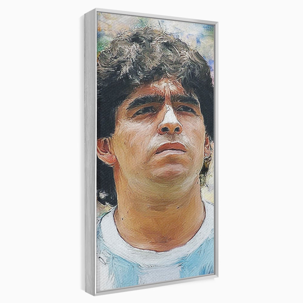 Tablou canvas cu tablou canvas cu diego maradona, in rama de aluminiu argintiu
