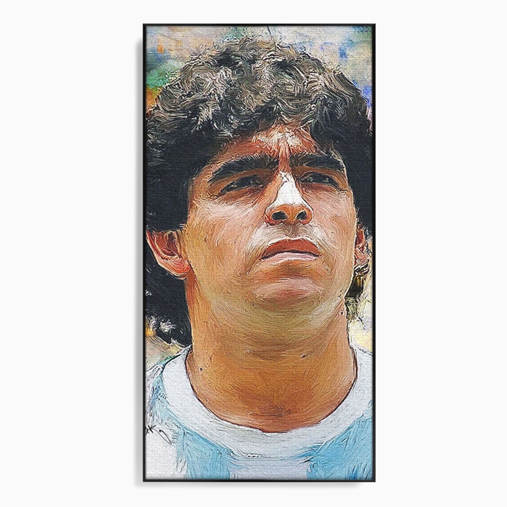 Tablou canvas cu tablou canvas cu diego maradona, in rama de aluminiu negru