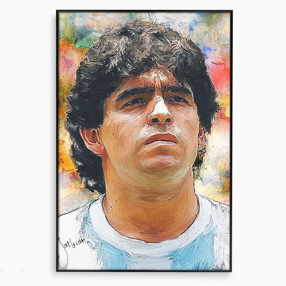 Tablou canvas cu tablou canvas cu diego maradona, in rama de aluminiu negru