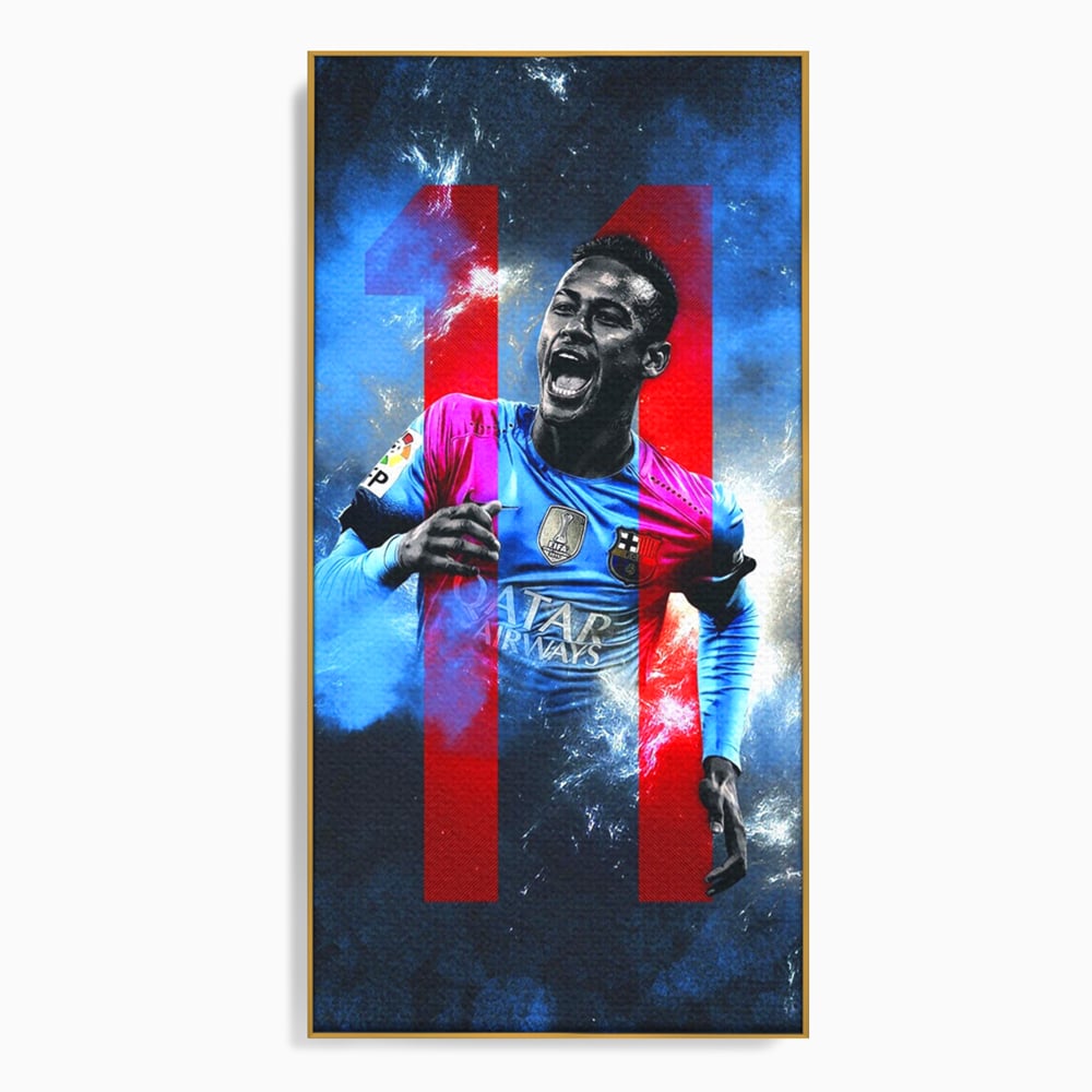 Tablou canvas cu tablou canvas cu fotbalistul neymar, in rama de aluminiu auriu