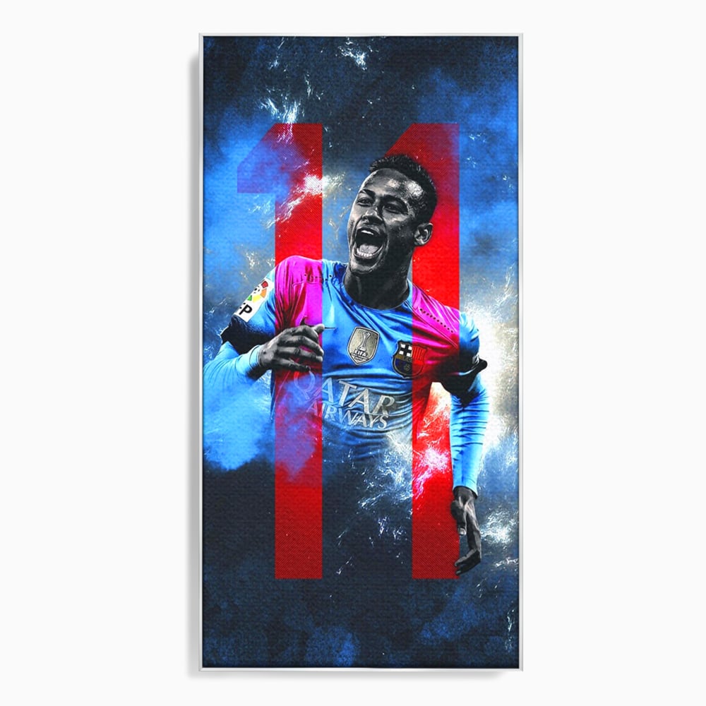 Tablou canvas cu tablou canvas cu fotbalistul neymar, in rama de aluminiu argintiu