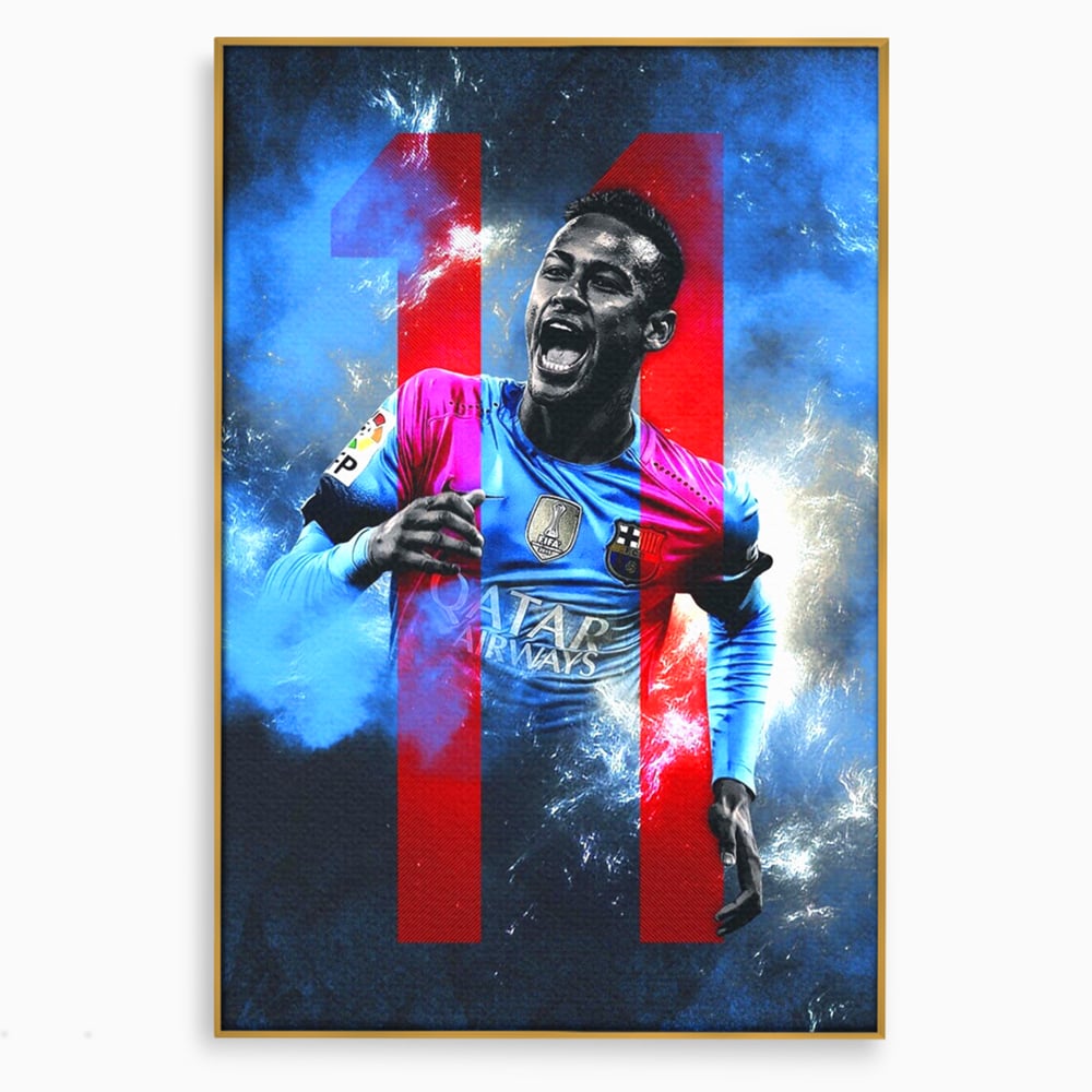 Tablou canvas cu tablou canvas cu fotbalistul neymar, in rama de aluminiu auriu