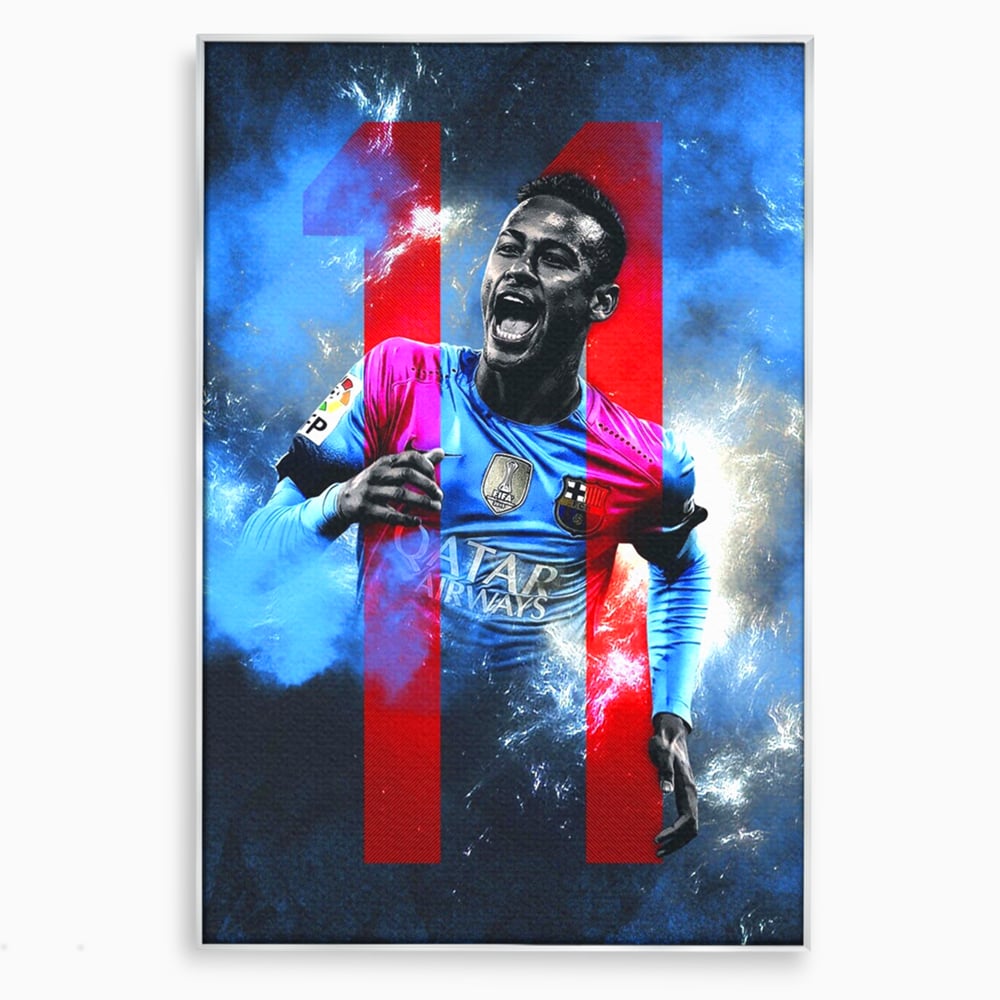 Tablou canvas cu tablou canvas cu fotbalistul neymar, in rama de aluminiu argintiu