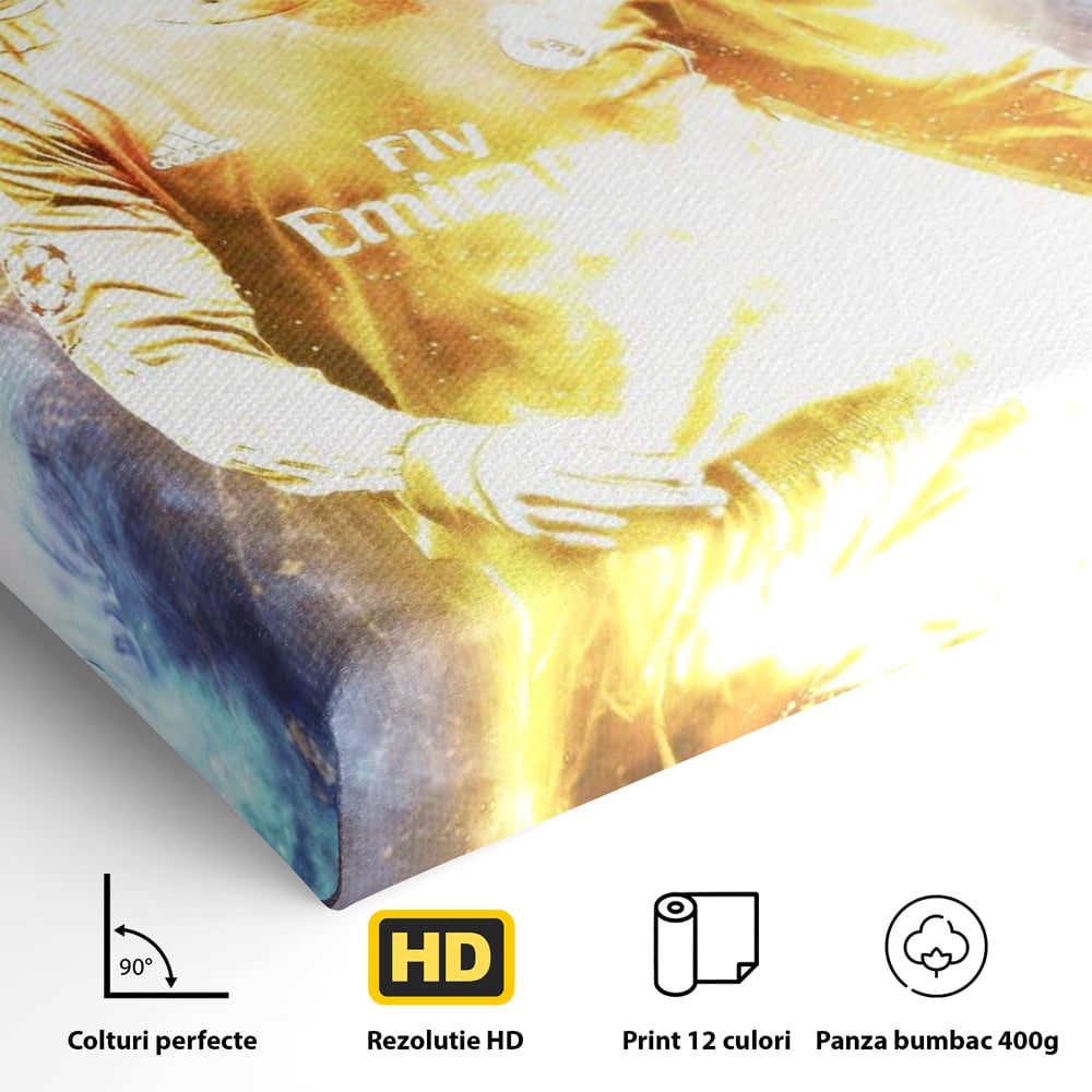 Detaliu al suprafetei: tablou canvas cu cristiano ronaldo, fara rama, pe sasiu de lemn