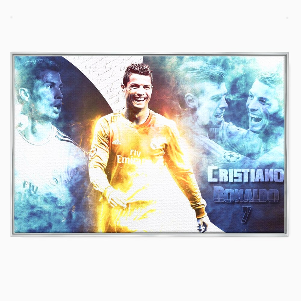 Tablou canvas cu tablou canvas cu cristiano ronaldo, in rama de aluminiu argintiu