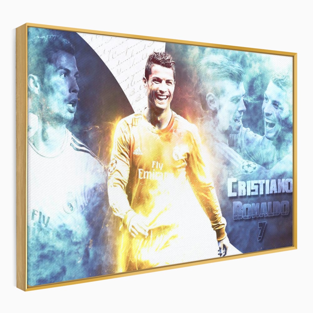 Tablou canvas cu tablou canvas cu cristiano ronaldo, in rama de aluminiu auriu