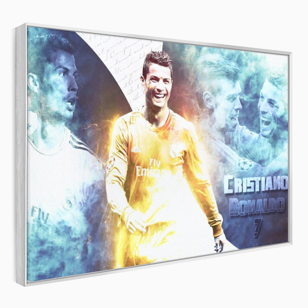 Tablou canvas cu tablou canvas cu cristiano ronaldo, in rama de aluminiu argintiu