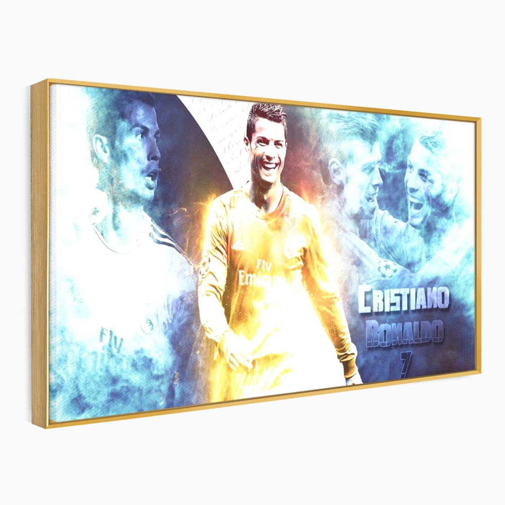 Tablou canvas cu tablou canvas cu cristiano ronaldo, in rama de aluminiu auriu