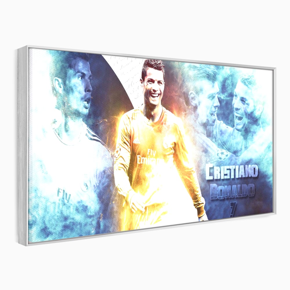 Tablou canvas cu tablou canvas cu cristiano ronaldo, in rama de aluminiu argintiu