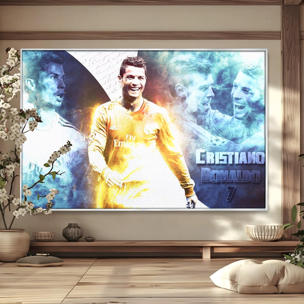Tablou canvas cu tablou canvas cu cristiano ronaldo, in rama de aluminiu argintiu