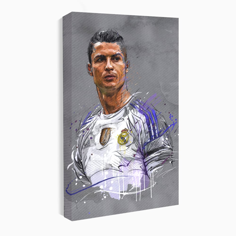 Tablou canvas cu tablou canvas cu cristiano ronaldo in tricoul real madrid, fara rama, pe sasiu de lemn