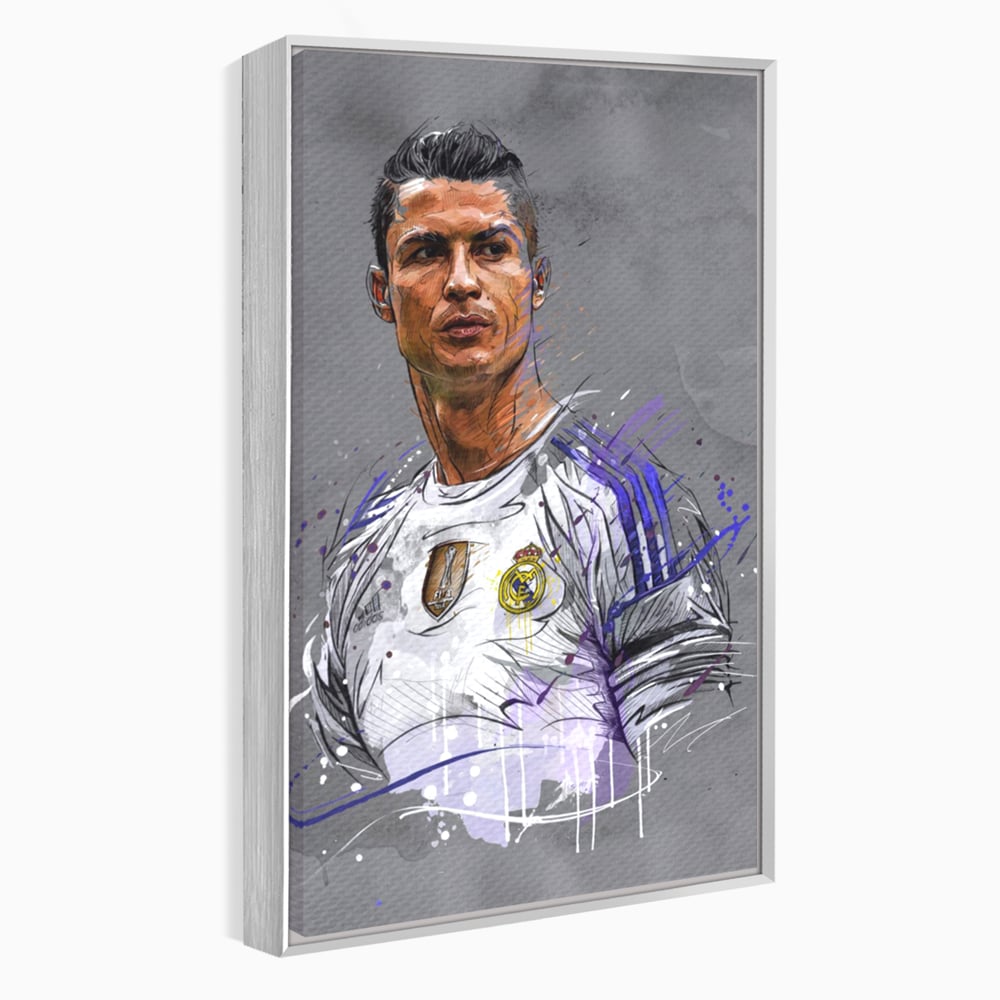 Tablou canvas cu tablou canvas cu cristiano ronaldo in tricoul real madrid, in rama de aluminiu argintiu