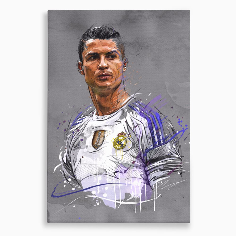 Tablou canvas cu tablou canvas cu cristiano ronaldo in tricoul real madrid, fara rama, pe sasiu de lemn