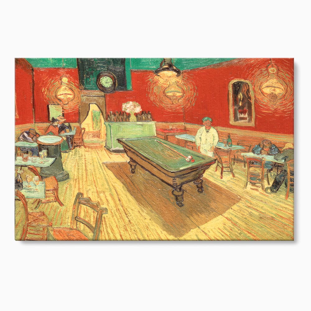 Tablou canvas cu reproducere pictura biliard intr-un bar, fara rama, pe sasiu de lemn