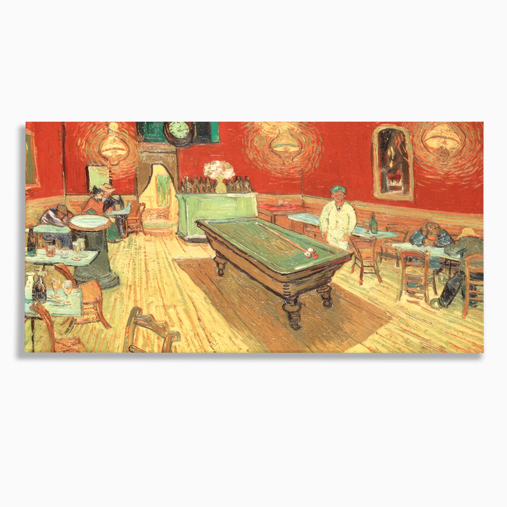 Tablou canvas cu reproducere pictura biliard intr-un bar, fara rama, pe sasiu de lemn