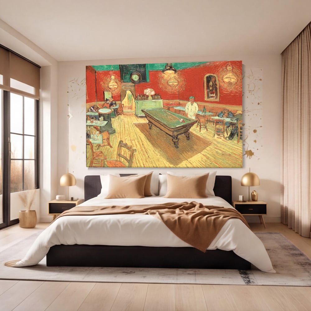 Tablou canvas cu reproducere pictura biliard intr-un bar, fara rama, pe sasiu de lemn, pe perete intr-un dormitor