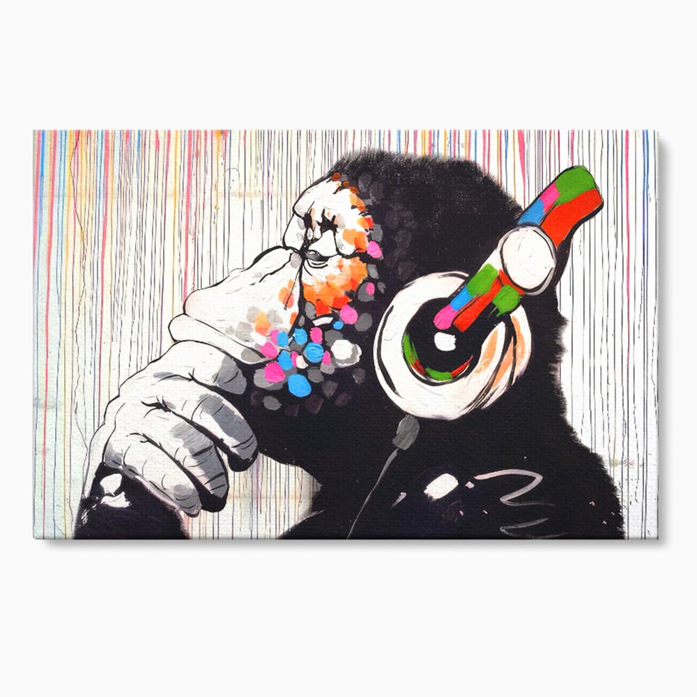 Tablou canvas cu tablou canvas cu maimuta dj, fara rama, pe sasiu de lemn