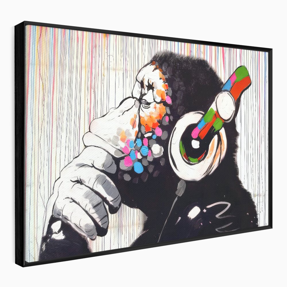 Tablou canvas cu tablou canvas cu maimuta dj, in rama de aluminiu negru